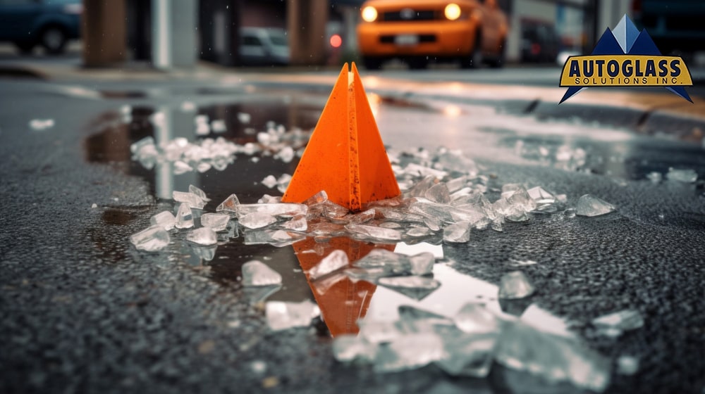 traffic cone in front of the car
